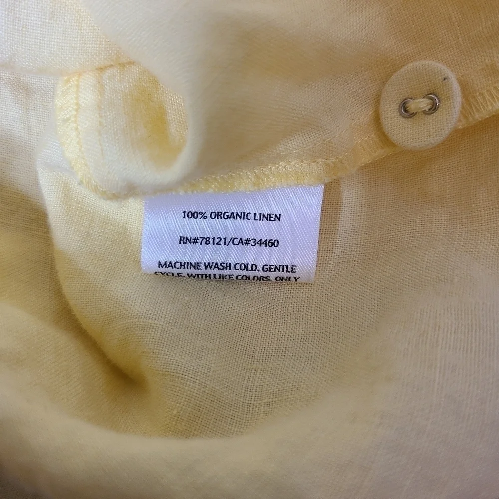 Eileen Fisher Medium Petite Pale Yellow Organic Linen Button Front Blouse - Picture 8 of 8